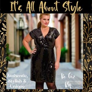 🆕MICHAEL By Michael Kors Black Sequin Wrap Dress Plus Size 3X New